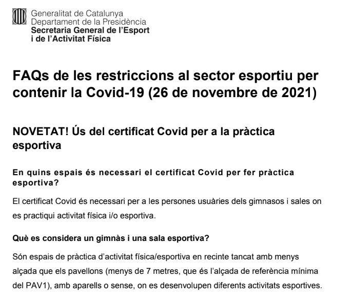 Pasaporte Covid para gimnasios